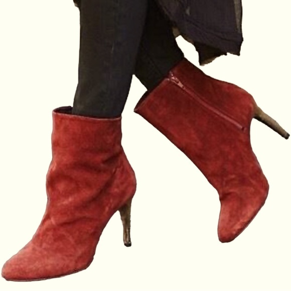 FREE PEOPLE Fairfax Suede Zip Ankle Boots Stiletto Heel Rust 39/8.5 - Picture 1 of 11